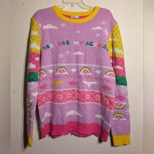 hulu Pink and Yellow Women's Sweater Size Large Pre-owned